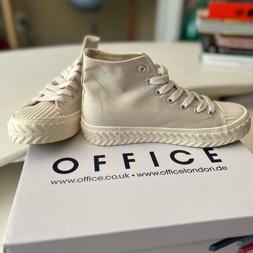 OFFICE - Women’s Canvas High Top Sneaker -“Natural” color with rubber sole & toe